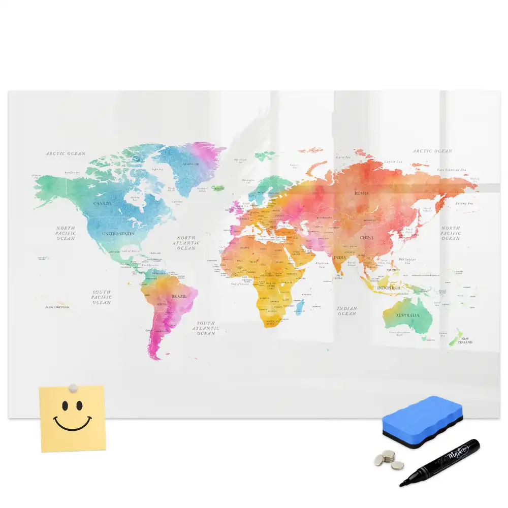 Tableau magnétique pour écriture motif taches d'aquarelle agencement du monde