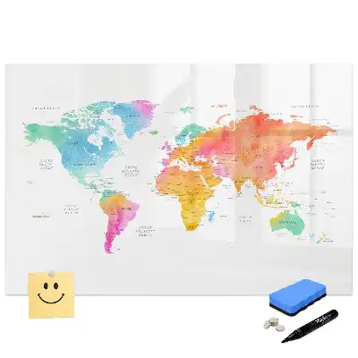 Tableau magnétique pour écriture motif taches d'aquarelle agencement du monde