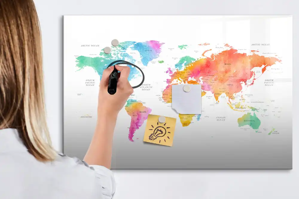 Tableau magnétique pour écriture motif taches d'aquarelle agencement du monde