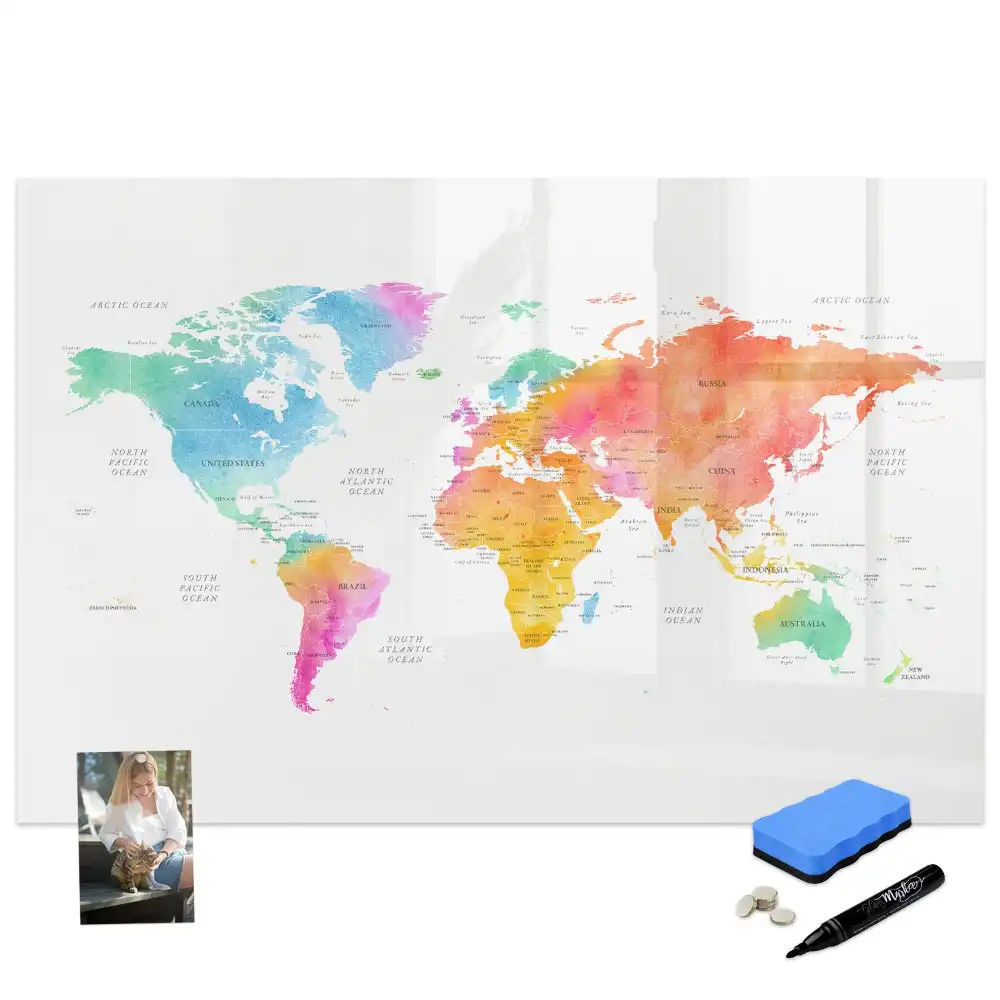 Tableau magnétique pour écriture motif taches d'aquarelle agencement du monde