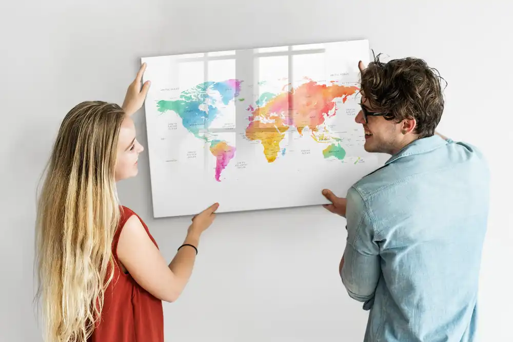 Tableau magnétique pour écriture motif taches d'aquarelle agencement du monde