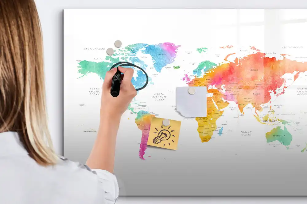 Tableau magnétique pour écriture motif taches d'aquarelle agencement du monde