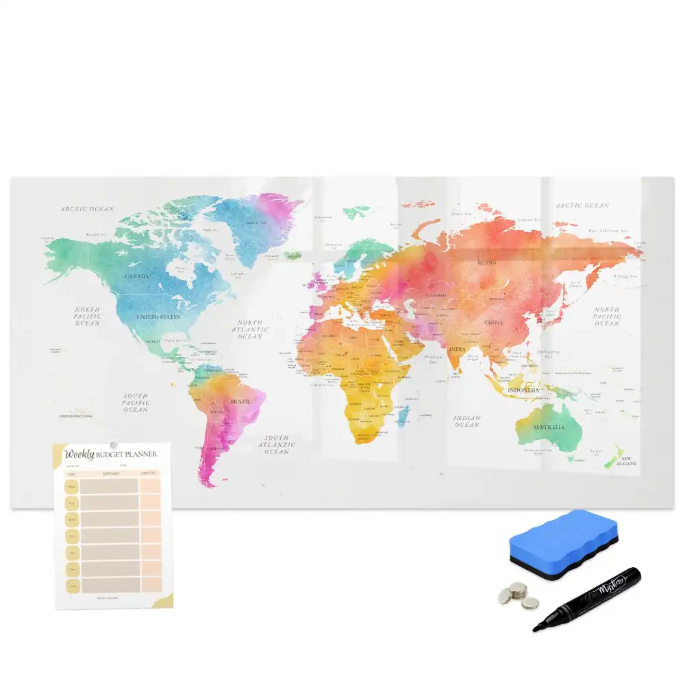 Tableau magnétique pour écriture motif taches d'aquarelle agencement du monde