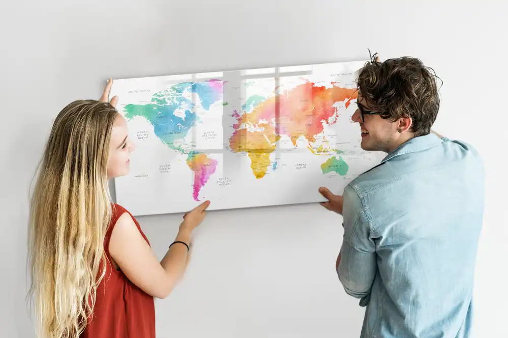 Tableau magnétique pour écriture motif taches d'aquarelle agencement du monde