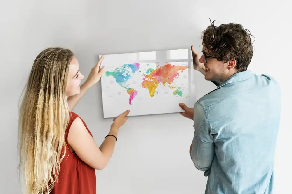 Tableau magnétique pour écriture motif taches d'aquarelle agencement du monde