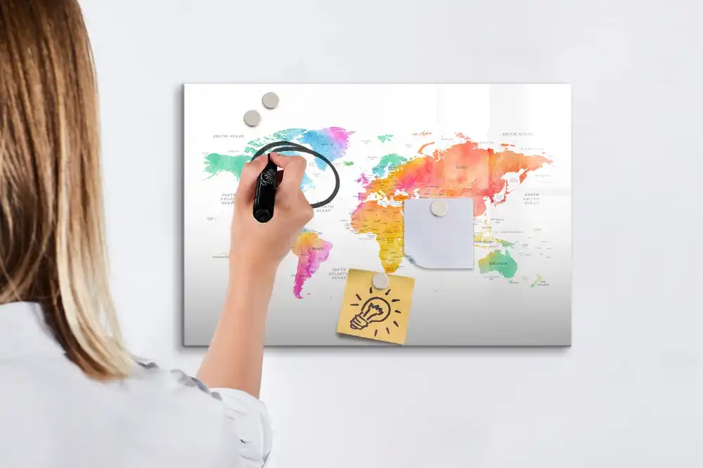 Tableau magnétique pour écriture motif taches d'aquarelle agencement du monde