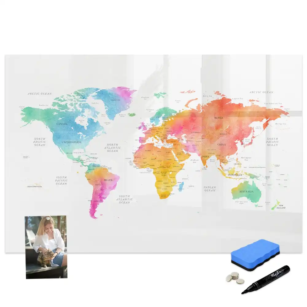 Tableau magnétique pour écriture motif taches d'aquarelle agencement du monde