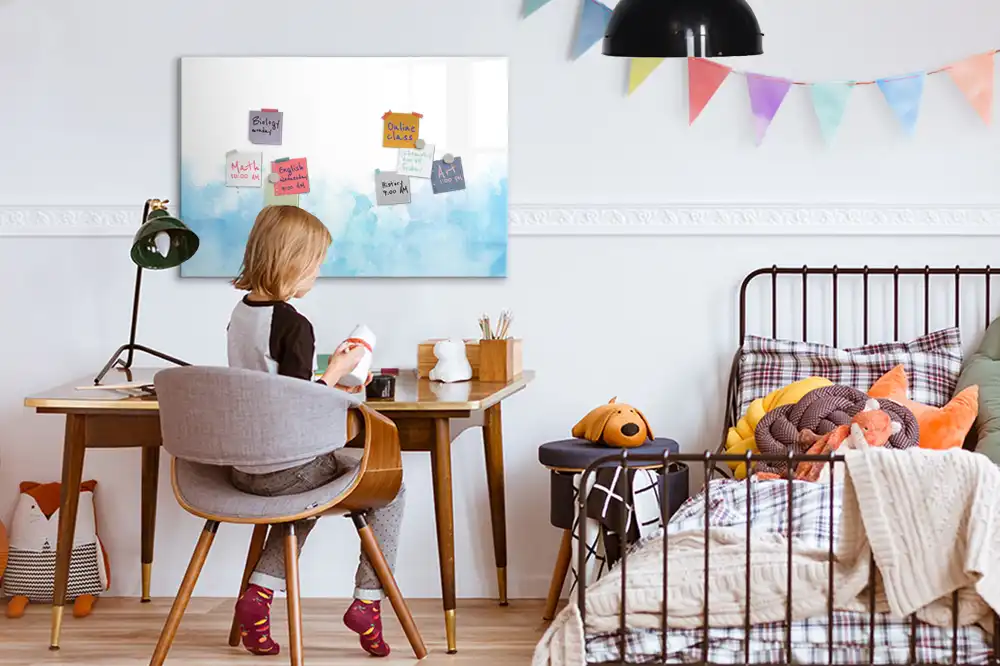 Tableau blanc magnétique effaçable à sec avec motif de taches de peinture colorées