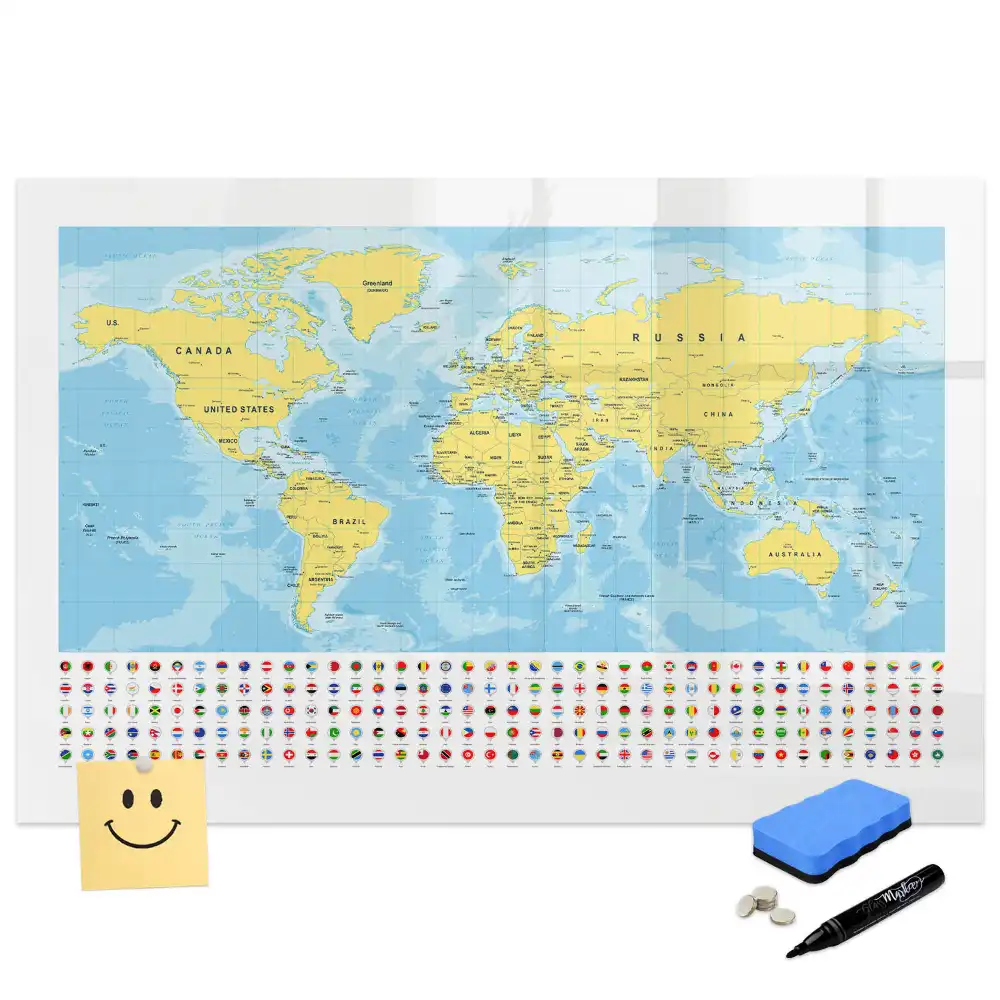 Tableau magnétique globe terrestre avec drapeaux des nations