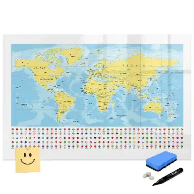 Tableau magnétique globe terrestre avec drapeaux des nations