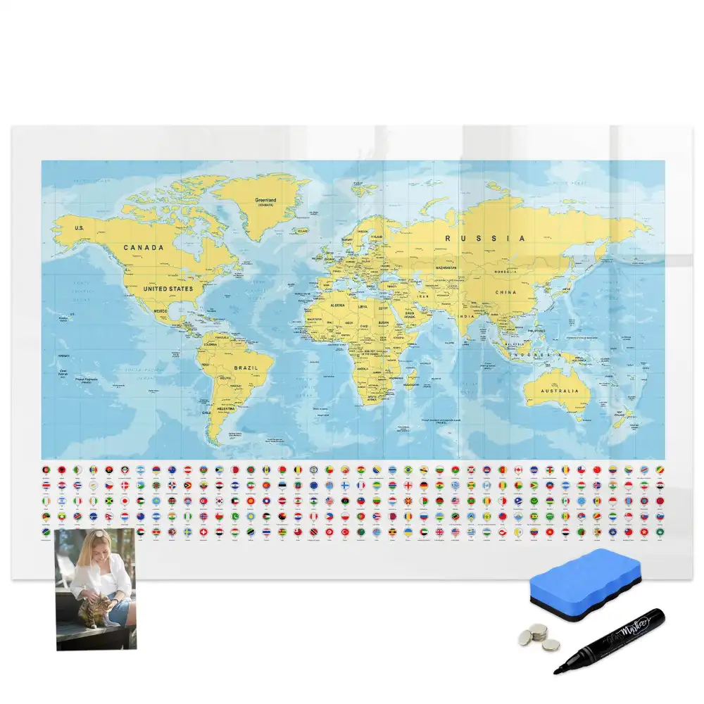 Tableau magnétique globe terrestre avec drapeaux des nations
