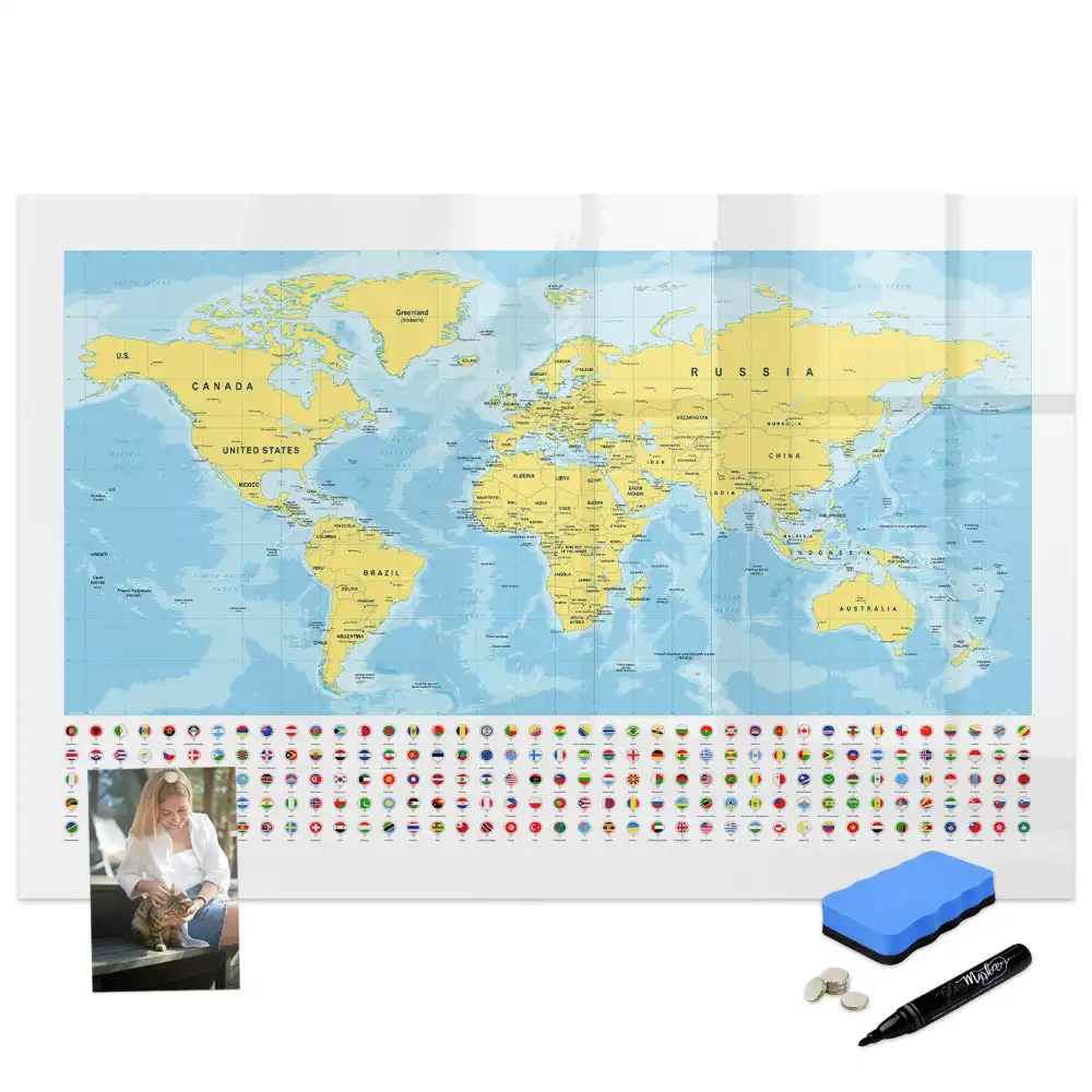 Tableau magnétique globe terrestre avec drapeaux des nations