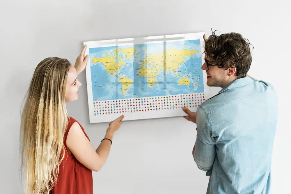 Tableau magnétique globe terrestre avec drapeaux des nations