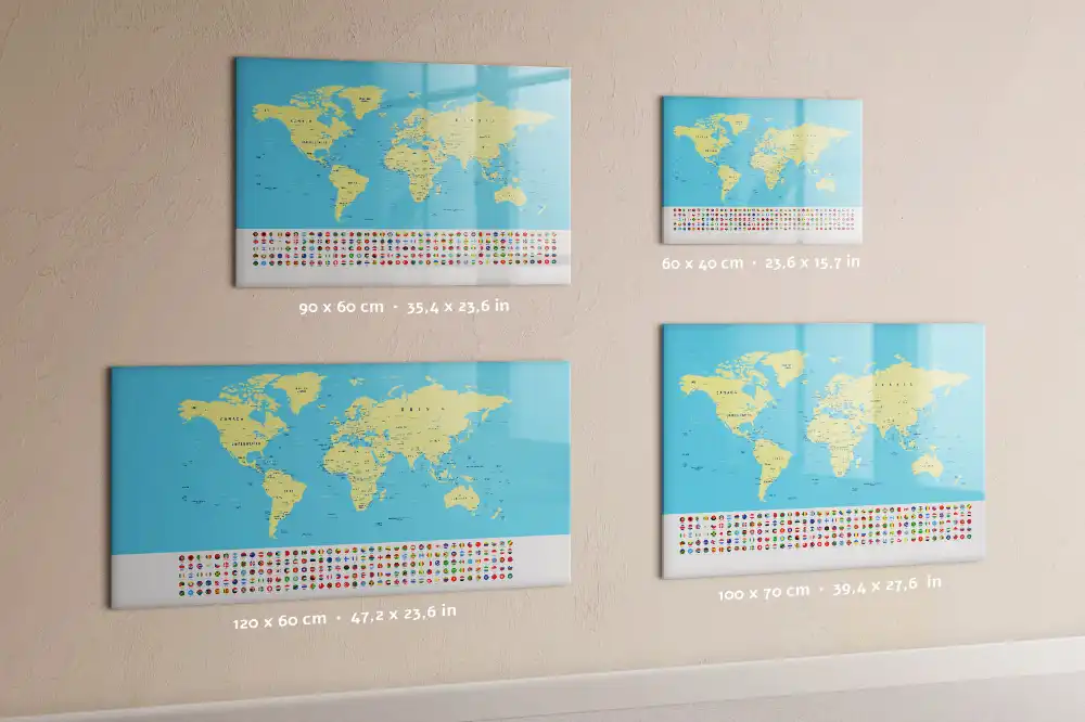 Tableau blanc magnétique effaçable à sec avec carte du monde classique