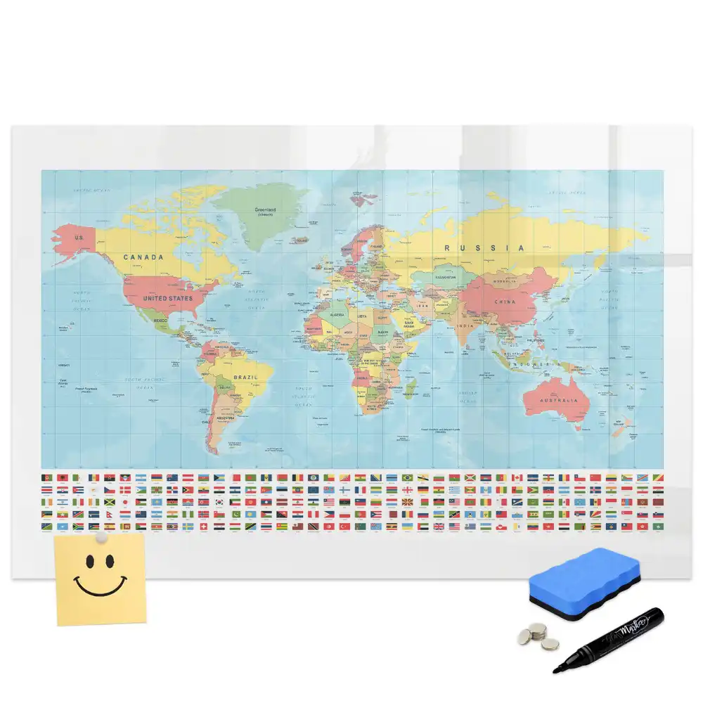 Tableau magnétique éducatif avec carte géographique du monde