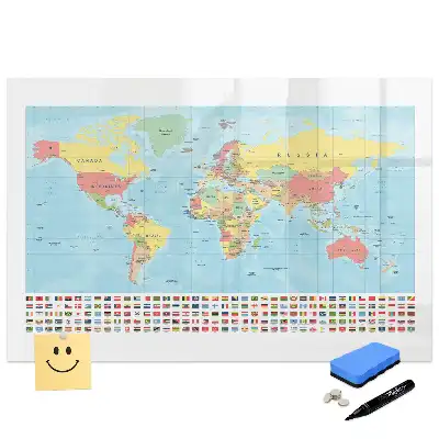 Tableau magnétique éducatif avec carte géographique du monde