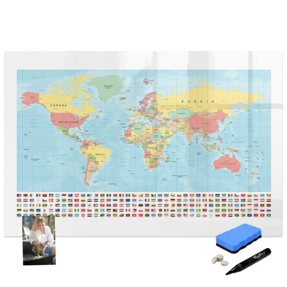 Tableau magnétique éducatif avec carte géographique du monde