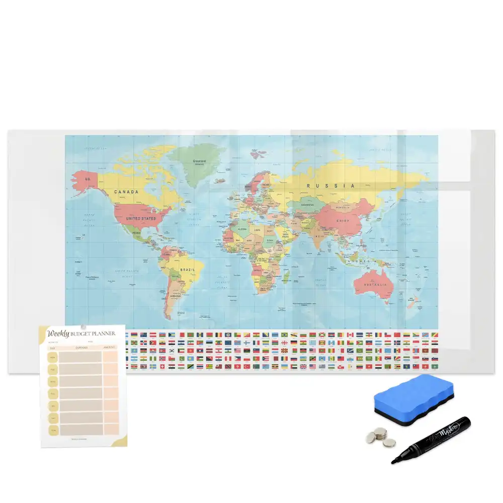 Tableau magnétique éducatif avec carte géographique du monde