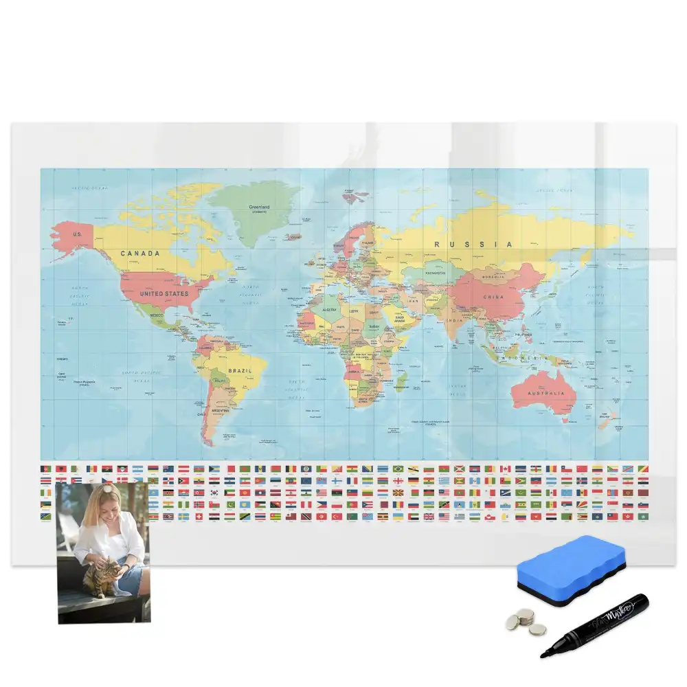 Tableau magnétique éducatif avec carte géographique du monde