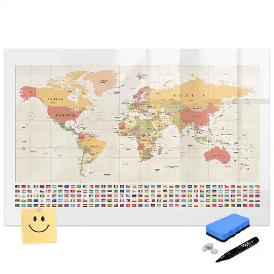 Tableau magnétique pour écriture avec design de carte du monde