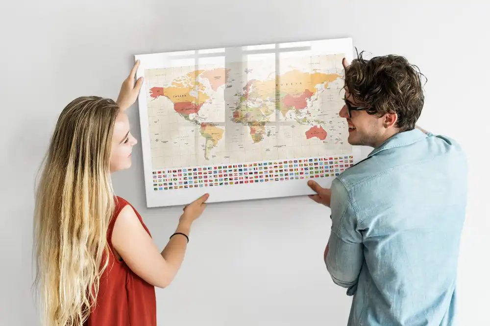 Tableau magnétique pour écriture avec design de carte du monde