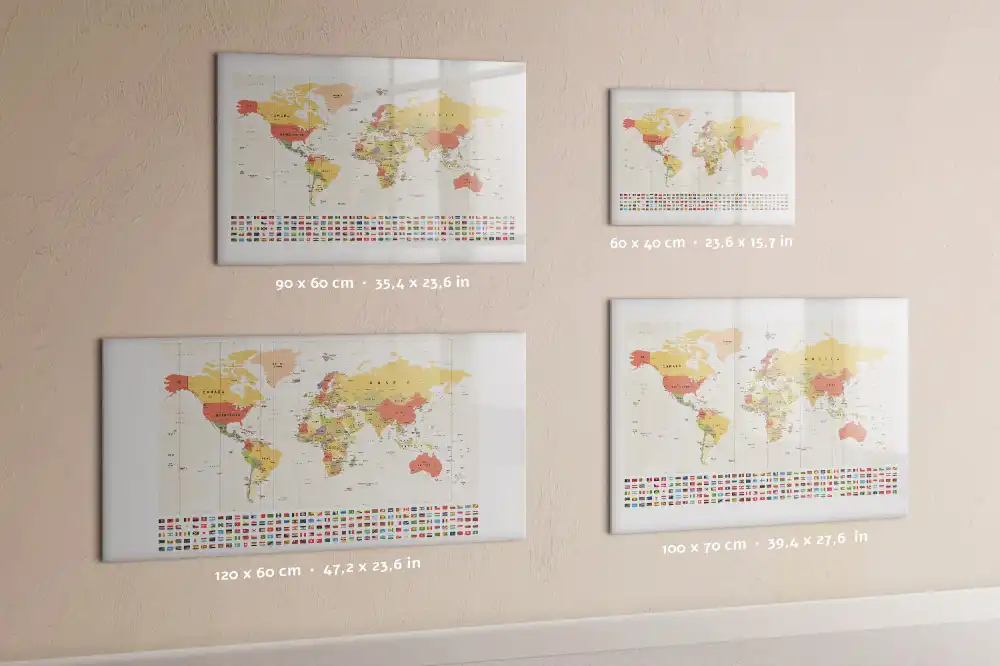 Tableau magnétique pour écriture avec design de carte du monde