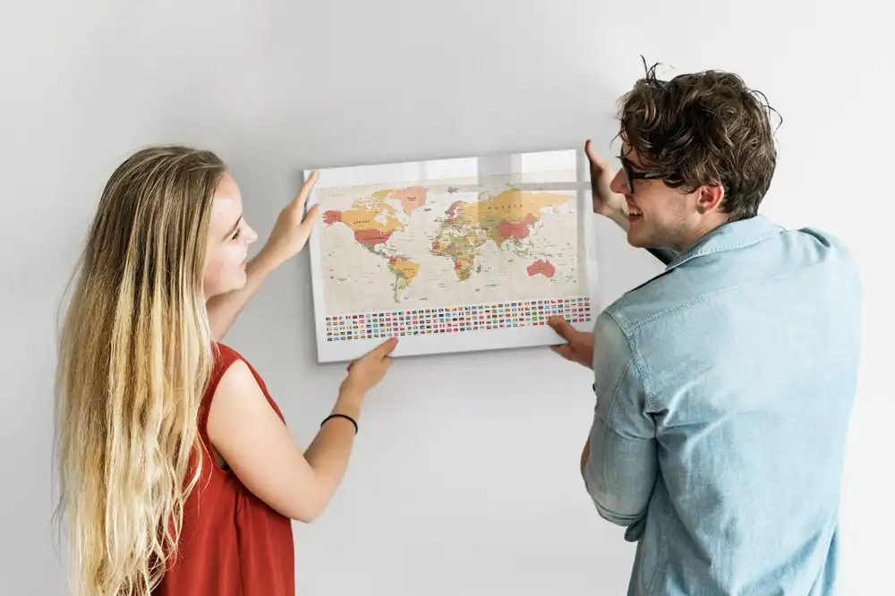 Tableau magnétique pour écriture avec design de carte du monde