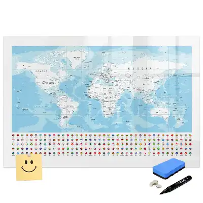 Tableau blanc magnétique effaçable à sec illustré des contours des continents