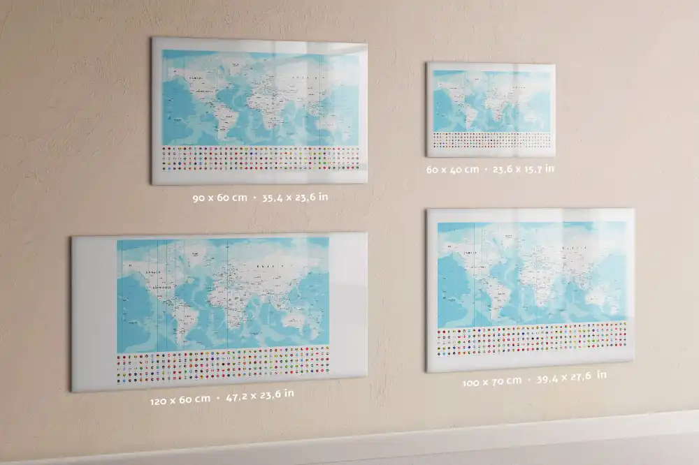 Tableau blanc magnétique effaçable à sec illustré des contours des continents