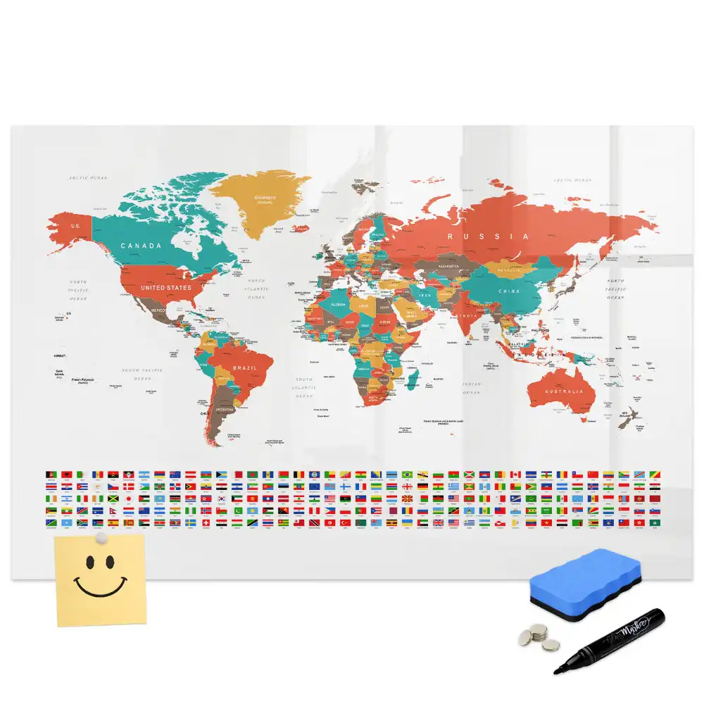 Tableau magnétique carte du monde pour dessin multicolore
