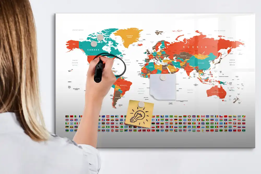 Tableau magnétique carte du monde pour dessin multicolore