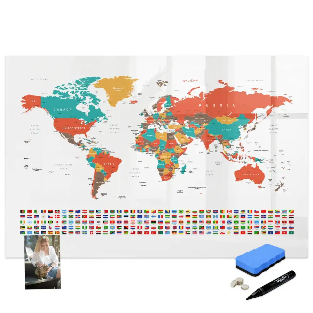 Tableau magnétique carte du monde pour dessin multicolore