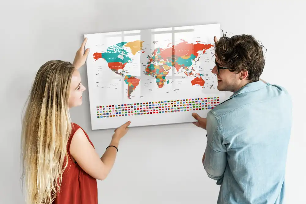 Tableau magnétique carte du monde pour dessin multicolore