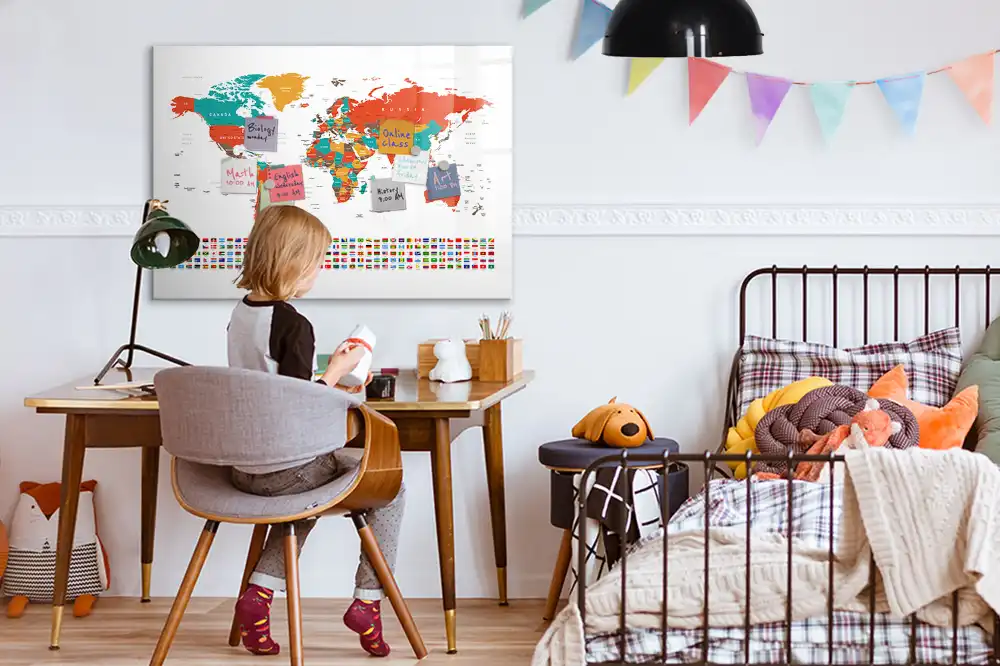 Tableau magnétique carte du monde pour dessin multicolore