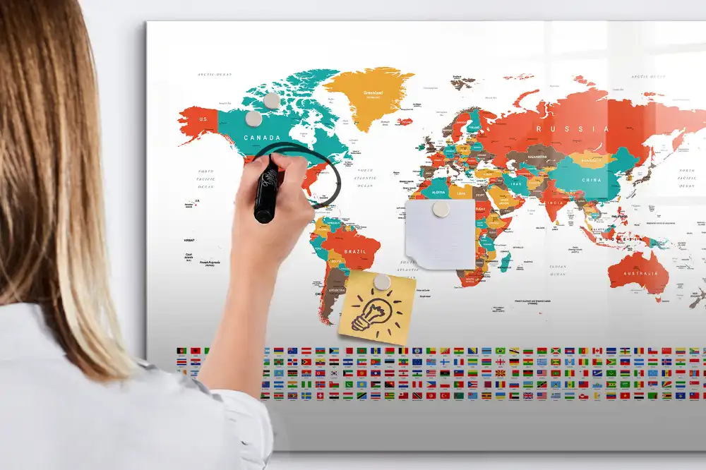Tableau magnétique carte du monde pour dessin multicolore