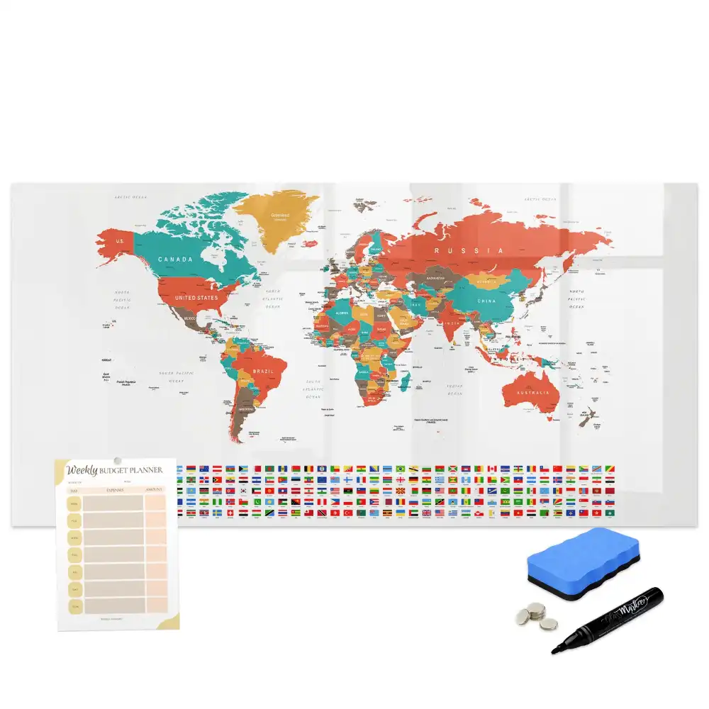 Tableau magnétique carte du monde pour dessin multicolore