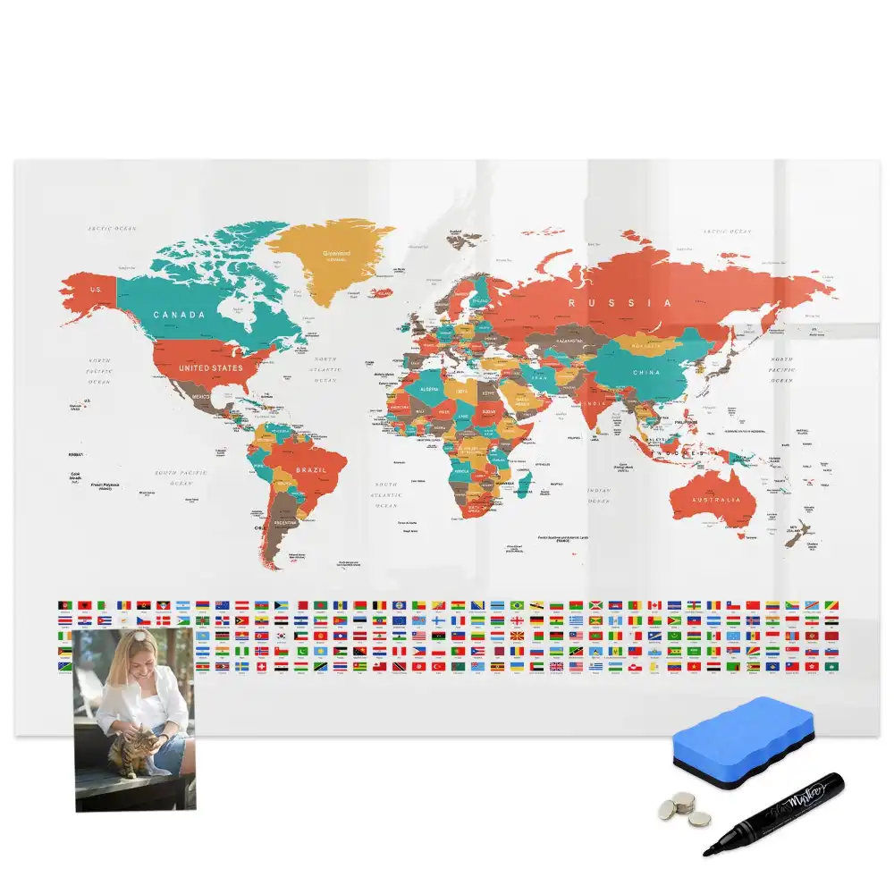 Tableau magnétique carte du monde pour dessin multicolore