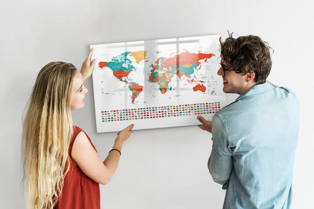 Tableau magnétique carte du monde pour dessin multicolore