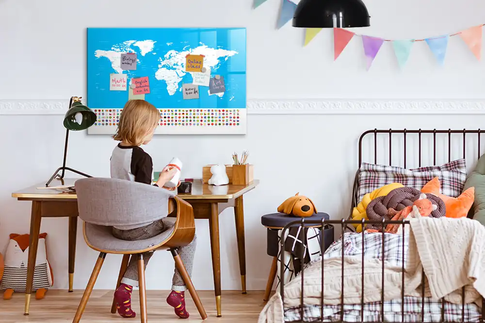 Tableau magnétique éducatif avec carte géographique des frontières