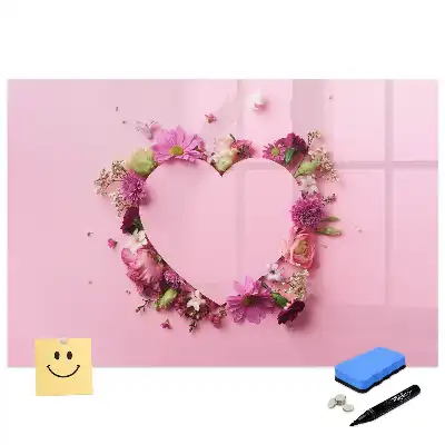 Tableau blanc magnétique effaçable à sec motif cœur fleuri