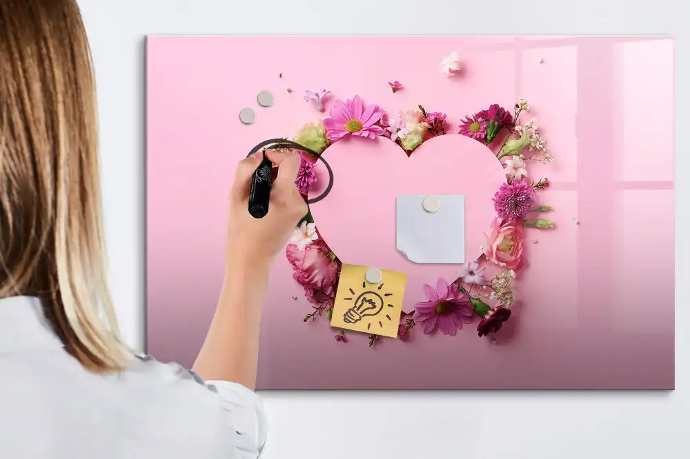 Tableau blanc magnétique effaçable à sec motif cœur fleuri