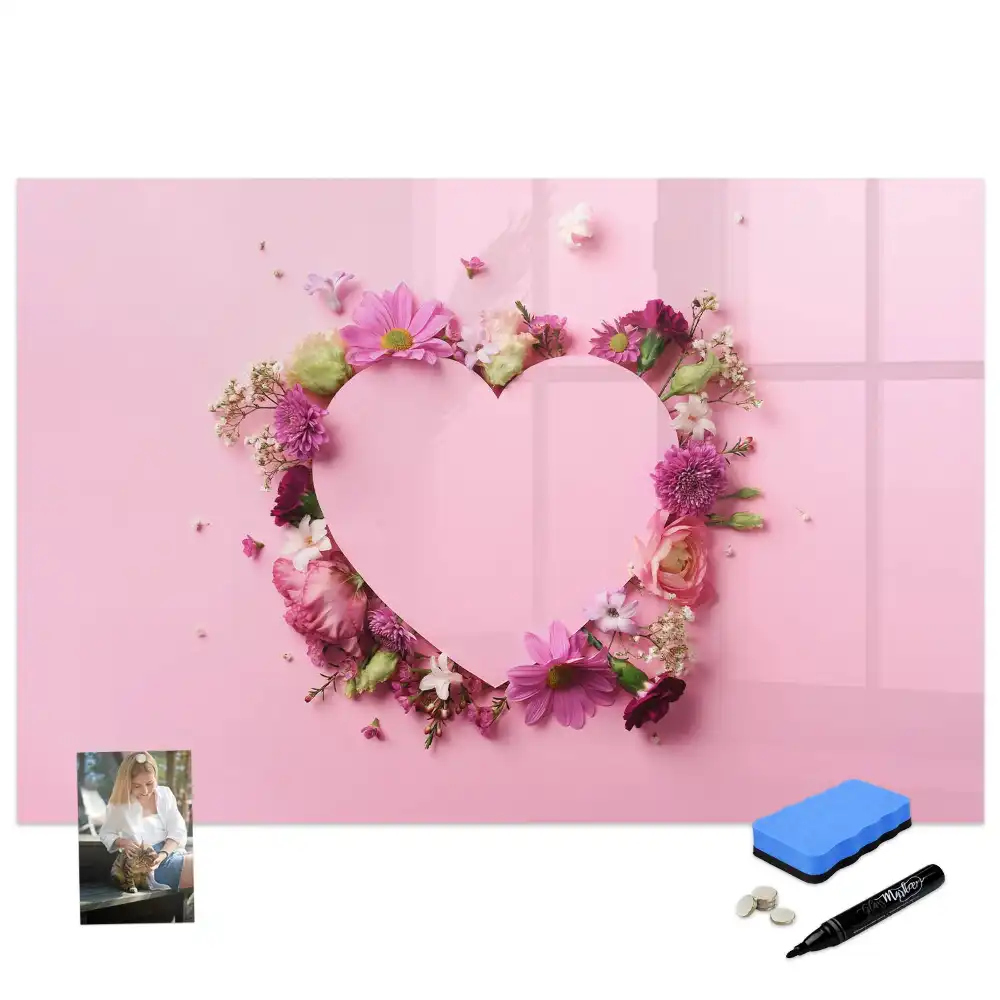Tableau blanc magnétique effaçable à sec motif cœur fleuri