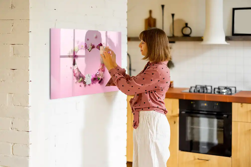Tableau blanc magnétique effaçable à sec motif cœur fleuri