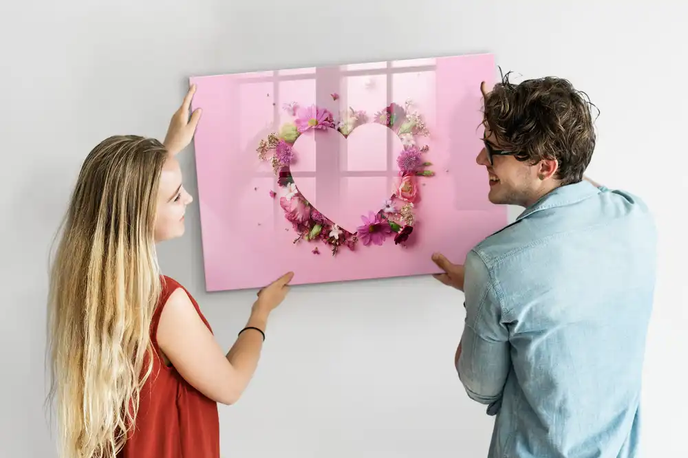 Tableau blanc magnétique effaçable à sec motif cœur fleuri