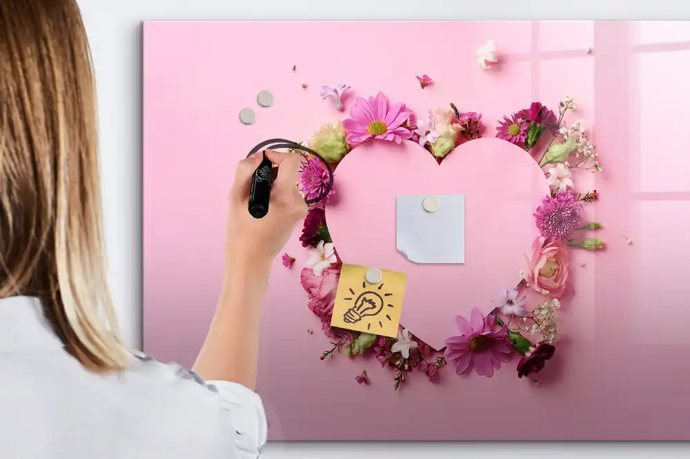 Tableau blanc magnétique effaçable à sec motif cœur fleuri