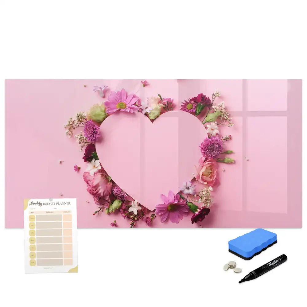 Tableau blanc magnétique effaçable à sec motif cœur fleuri