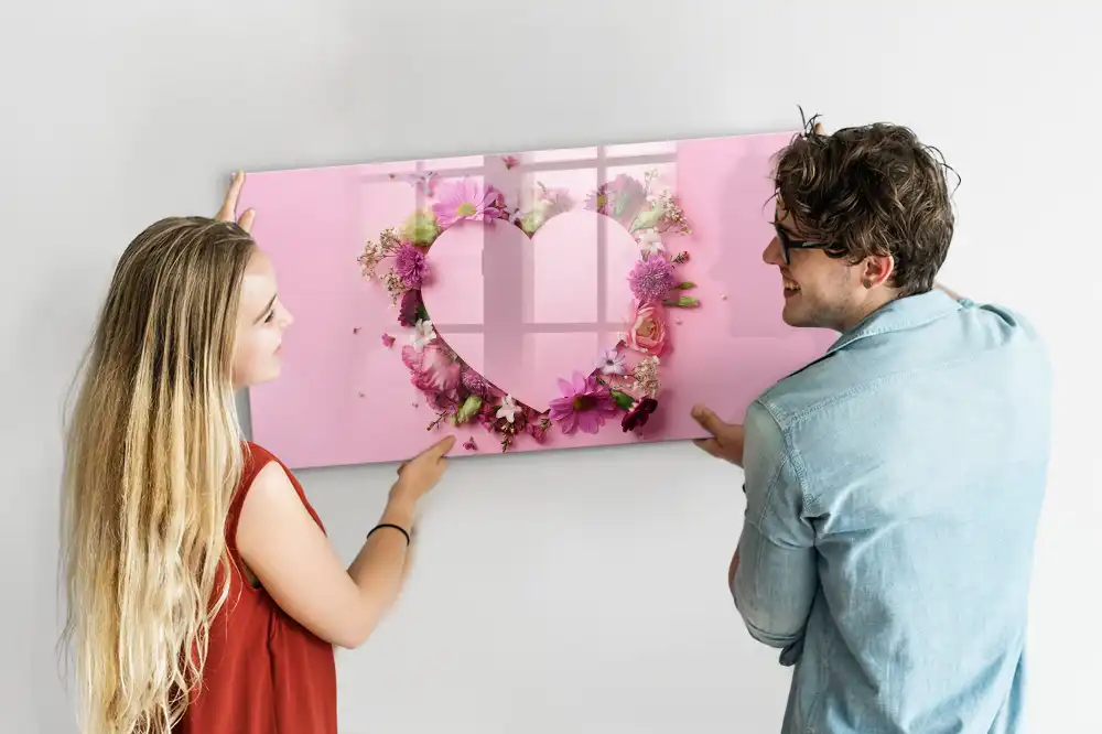 Tableau blanc magnétique effaçable à sec motif cœur fleuri