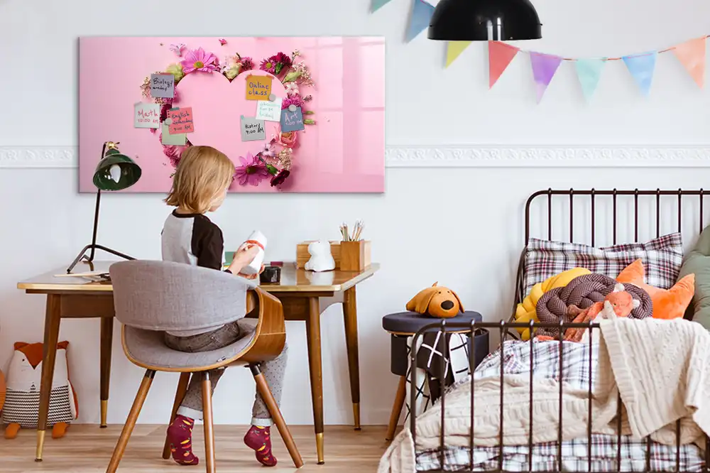 Tableau blanc magnétique effaçable à sec motif cœur fleuri