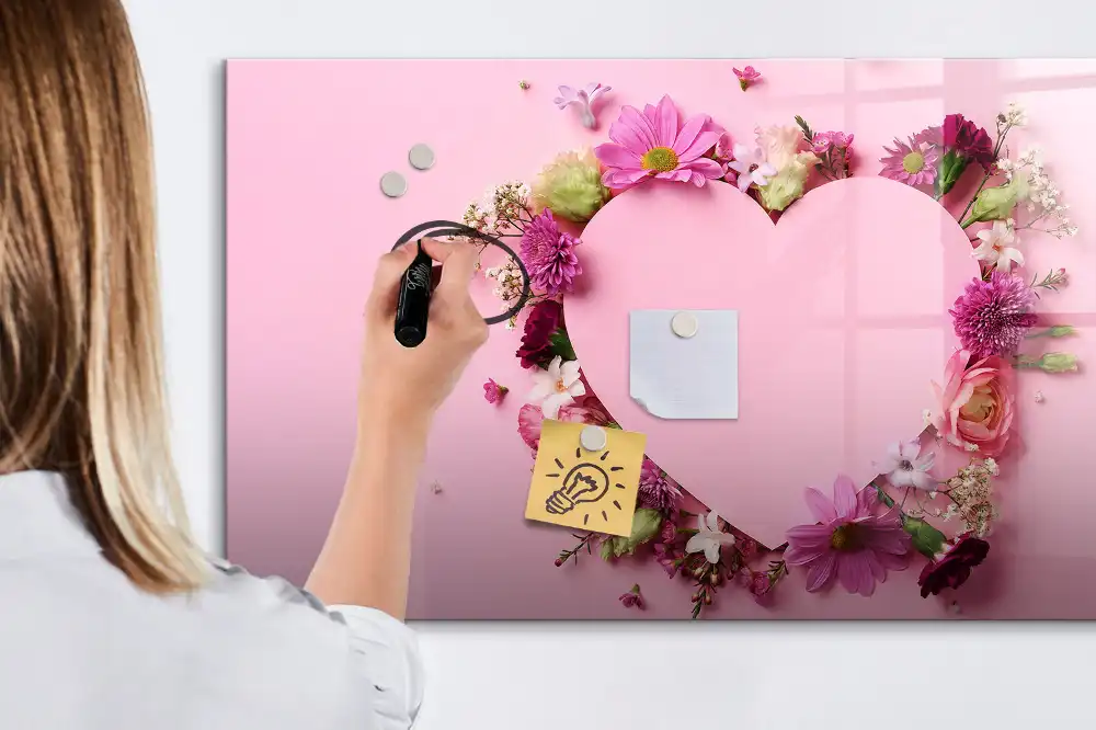 Tableau blanc magnétique effaçable à sec motif cœur fleuri