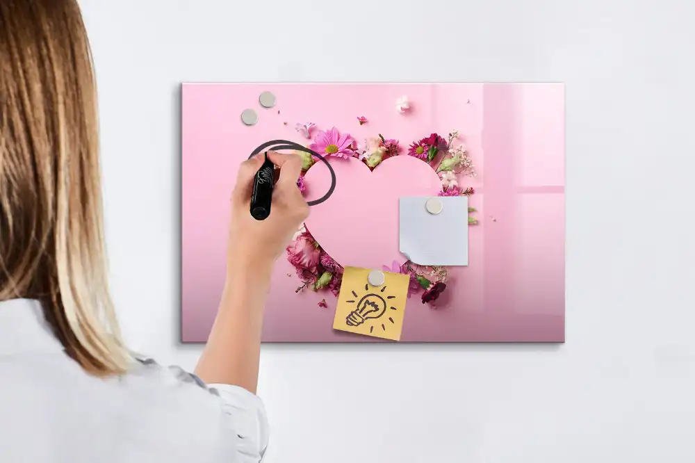 Tableau blanc magnétique effaçable à sec motif cœur fleuri